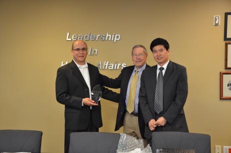 Left to right: Dan Martinez, Patient Financial Services Director, Mission Hills Hospital, SJHS; George Mack, HASC; and Kenny Deng.
