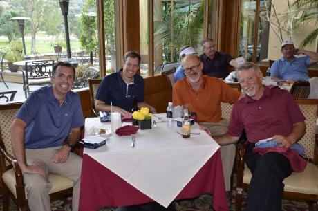 Golfers Jeremy Zoch (from left) Ryan Sader, Ron Knapp and Steve Moreau posted some top results at the event. Sader had the event's low score with a 72. With HASC President Jim Barber, Knapp, Moreau and Zoch posted the team low aggregate score with a 331. HASC photo