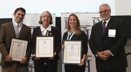 Left to right: Jonathan Grotts, Debra Rodgers, Beth Calmes, from Cottage Health System, and NHF CEO and President, J. Eugene Grigsby, III, PhD.